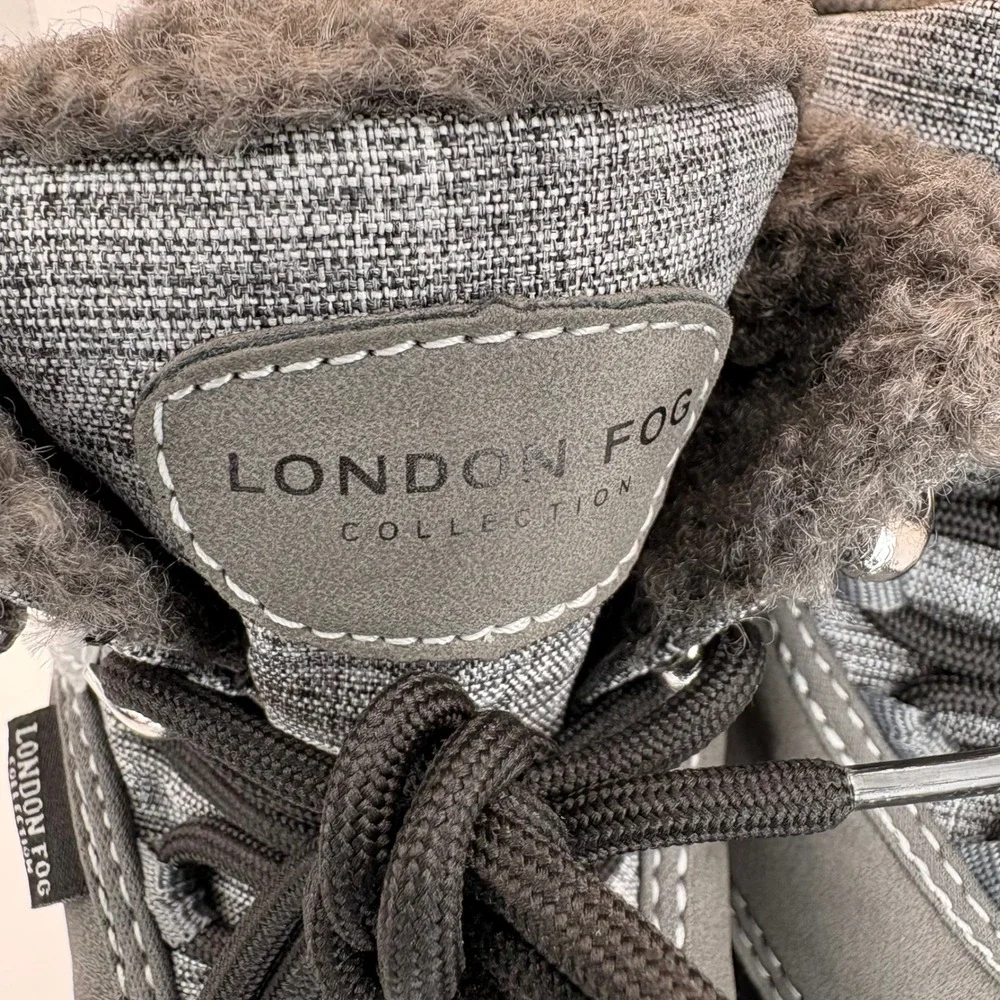 London Fog Croydon Kids Grey Black Faux Fur Lined Duck Winter Boots Size 2